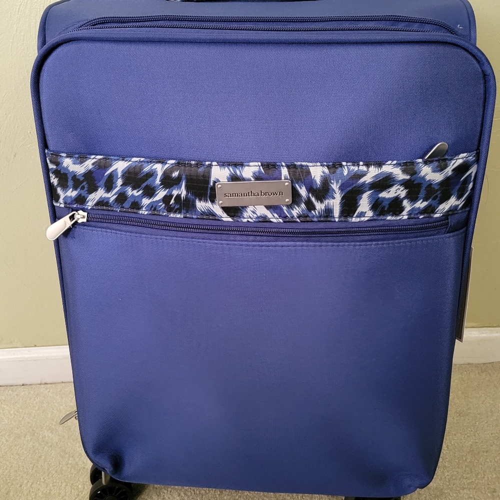 Samantha Brown 22" Spinner with Satchel - 2 piece set Blue Leopard NWT